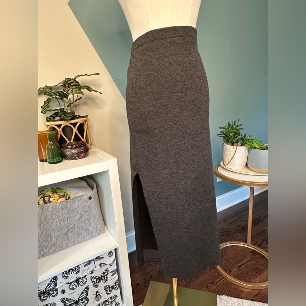 Vintage Nina Leonard Wool Blend Knit Pencil Skirt Stretchy Gray Midi Skirt 90s L